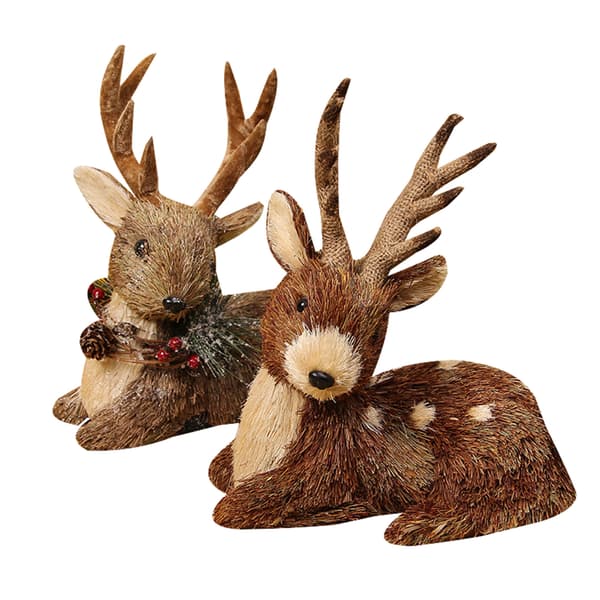 Halm Gräs Älg Ornament Vävd Jul Sittande Rådjur för Docka Djurfigur D