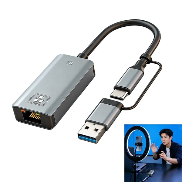 2.5G Type C/USB til RJ45 Gigabit Ethernet-adapter med ledning til netværkskonvertering