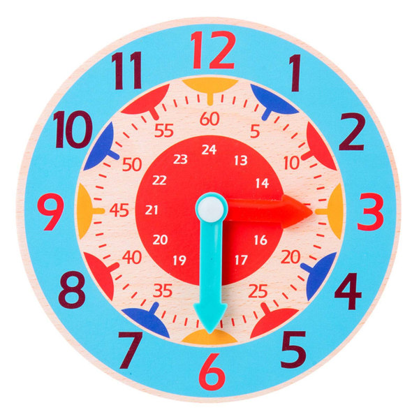 Trä Lärande klocka Leksak Pedagogisk klocka Lärande rekvisita 12/24 timmars hjärnans utvecklingsleksak Primär för Tid Kognitiv Sky Blue