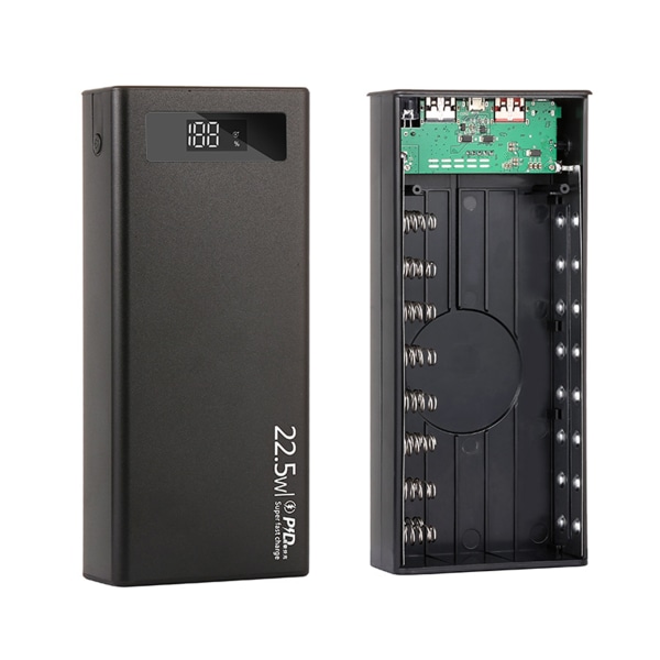 Löstagbar DIY Power Bank Box 18650 Platt för huvud Batteriladdare Case Mikro/telefon/Typ-c ingångsport Power Ban Black