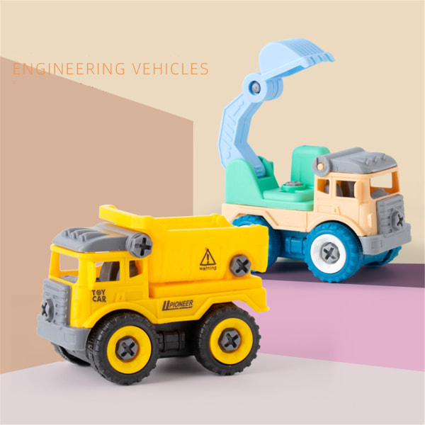 4st ta isär bil fordonsmontering STEM Block DIY Montessori Truck Interactive Education Toy for w/ Skruvmejsel Baby F Colorful