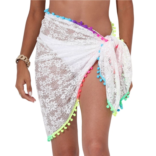 Kvinde Sarong Badetøj Cover-Ups Badetøj Coverups Blonder Strand Wrap Nederdel White