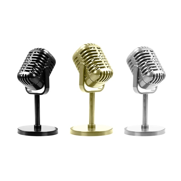 Retro mikrofon scen bordsdekoration vintage mikrofon rekvisita modell för barn fest låtsas leksak svart/guld/silver Silver