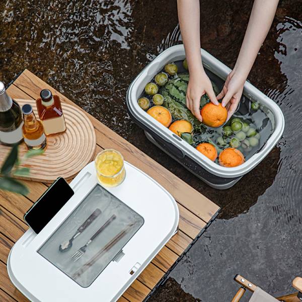 Bärbar utomhus resemat frukt vattenbehållare förvaringskorg hopfällbar Dark gray