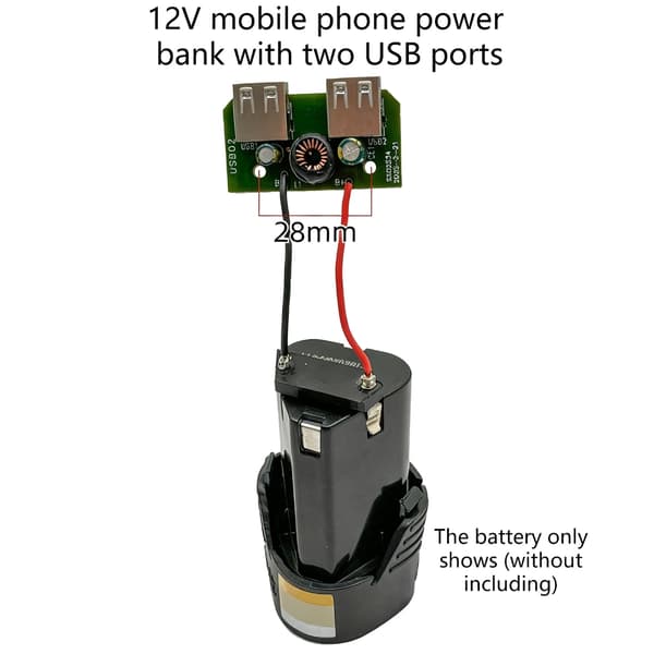 12V batteri USB-kort med 2 USB 5V udgange til reparationsarbejde