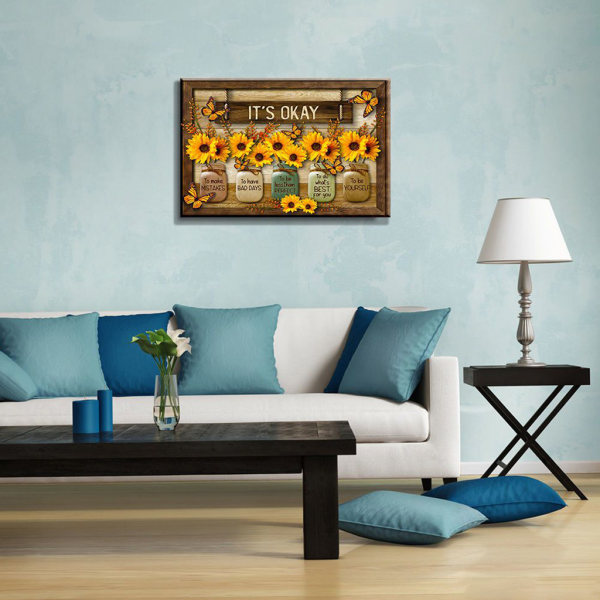 för Butterfly Sunflower Wall Art Painting Its Ok Ramless Canvas Print Bild D null - 20X30