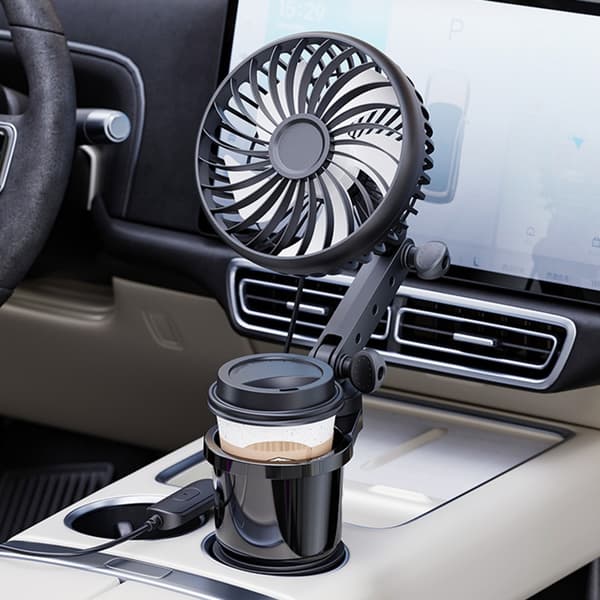 Roterende 3-trins USB-bilventilator med kopholderbase til SUV'er