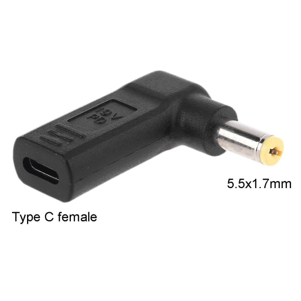 Power USB Typ C hona till 5,5x1,7 mm för DC-adapterRätt vinkel PD-kontakt Char