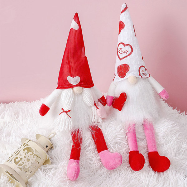 Valentine Gnome Long Leg Faceless for Doll Heart Tomte Elf Dwarf Nisse Scandinav Red