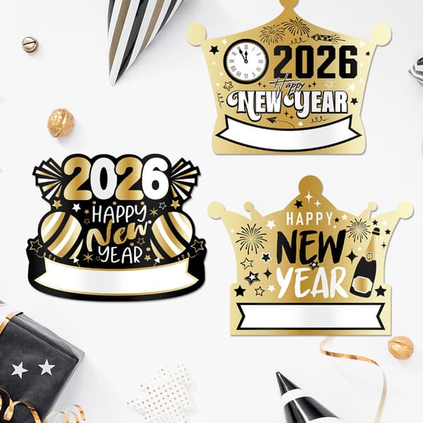 Svarte Gull Nyttårshodebånd 6 stk. 2026-tema Komfortable elastiske design