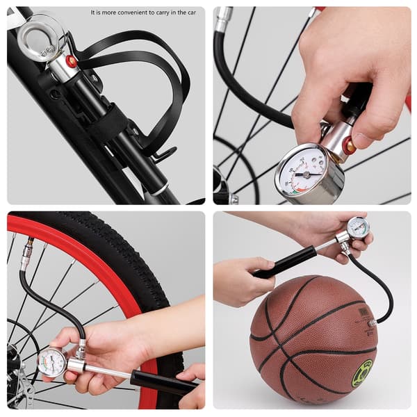 Rammonterad Cykelpump Cykeldäckpump Mini Handpump med Tryckmätare