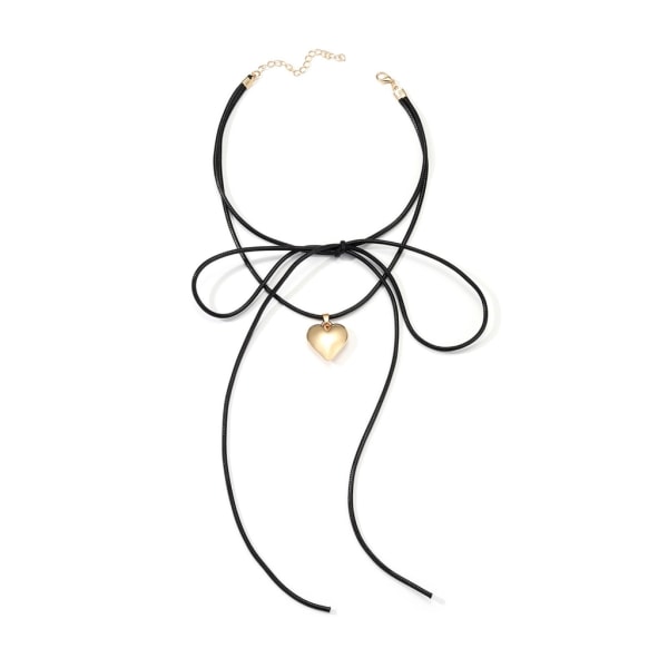 Elegant vävd knuten bowknot justerbar kedja halsband Guld-hjärta hängsmycke Choker halsband för kvinnor Nyårssmycken Gold