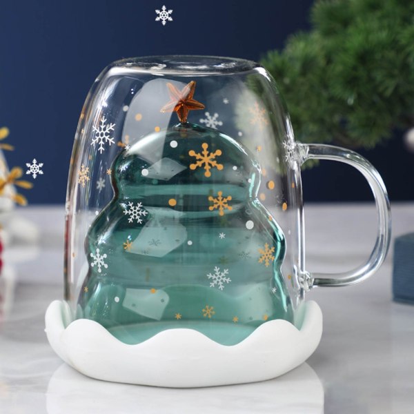 Glas Christmas Tree Star Mugg Kaffekopp Mjölk Juice Cup Kid Julklapp null - With cover