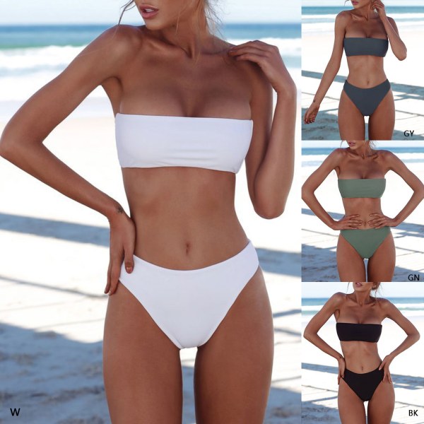 Sexig Bikini Set för Kvinnor, Strapless Bandeau Push-up Baddräkt White S