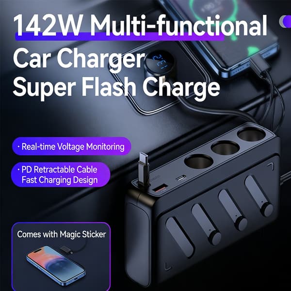 Universal USB Hurtig Bil Strømadapter 3 Udgange Sikker til Mange Elektronik