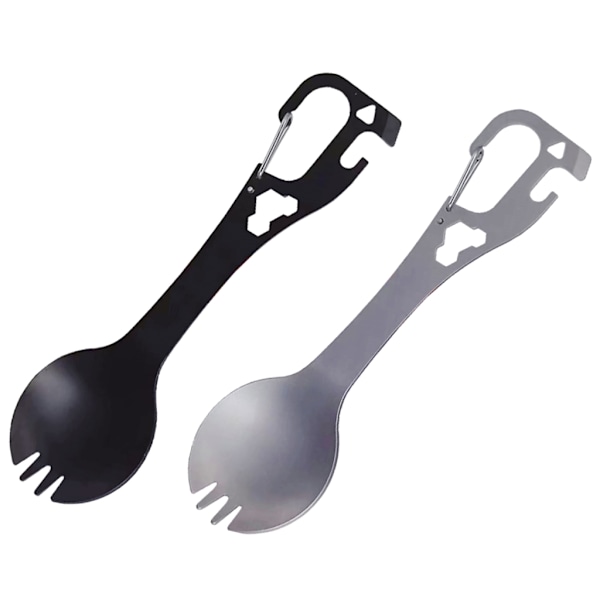 5 i 1 Rostfritt Stål Spork Camping Redskap med Sked Gaffel Flasköppnare Black