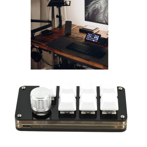 7-tangenter 1-ratt USB speltangentbord Anpassningsbar Programmerbar Kopiera inklistrar Liten knappsats med RGB-bakgrundsbelyst löstagbar kabel