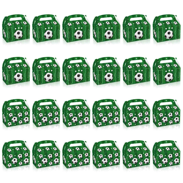 24 STK Soccer Party Treat Box Fodbold Gaveæsker Party Candy Cookie Box med håndtag til fødselsdag julefodboldfest
