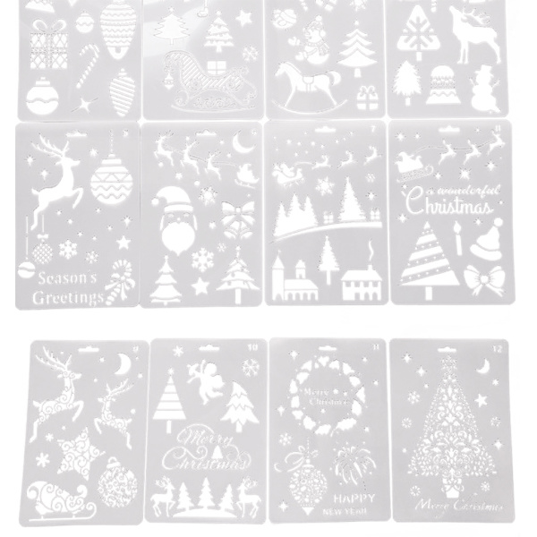 12 kpl joulukoristemalleja stensiilimaalausmalli paperikankaalle maalaamiseen Tee-se-itse scrapbooking juhlasisustus
