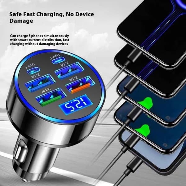 2PD USB C 4 USB-port biloplader 50W hurtige strømadaptere til tablet