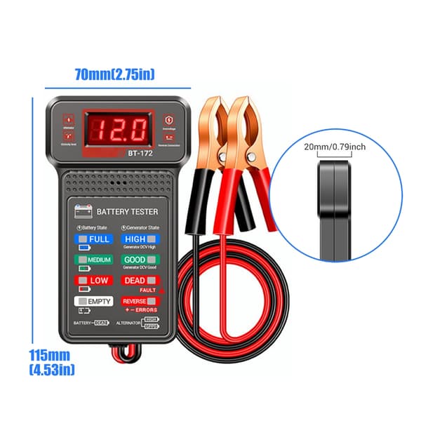 Professionel 12V batteritester til bil- og motorcykelbatterier med LED-display