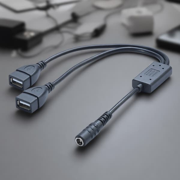 DC5.5x2.1mm til dobbel USB strømadapterkabel for lading av 2 enheter