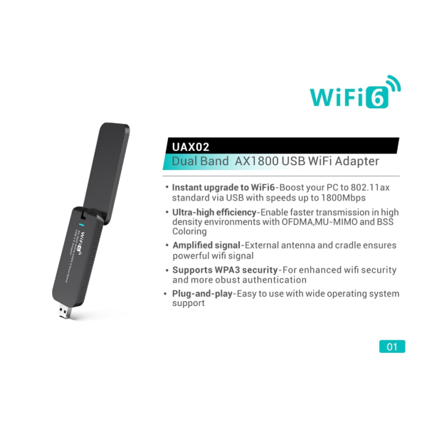 PIX-LINK USB WiFi 6 Adapter AX1800 USB3.0 Dual-Band 2,4G/5GHz trådlös nätverkskortadapter För PC/Desktop-/Bärbar dator