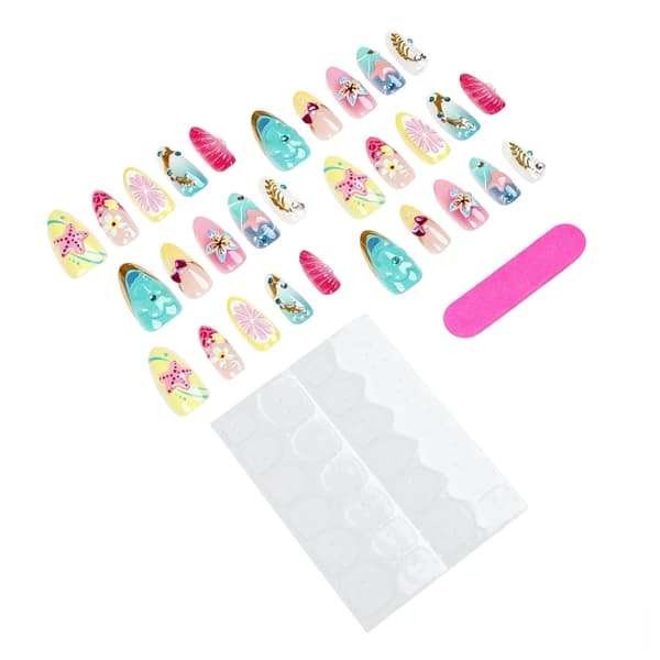3D Blomster Mandel Press On Manicure Sæt i Blød Gradient Fransk Stil