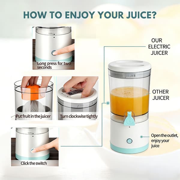 USB C Juicing Device 360 Degree Extraction No Hand Power Required