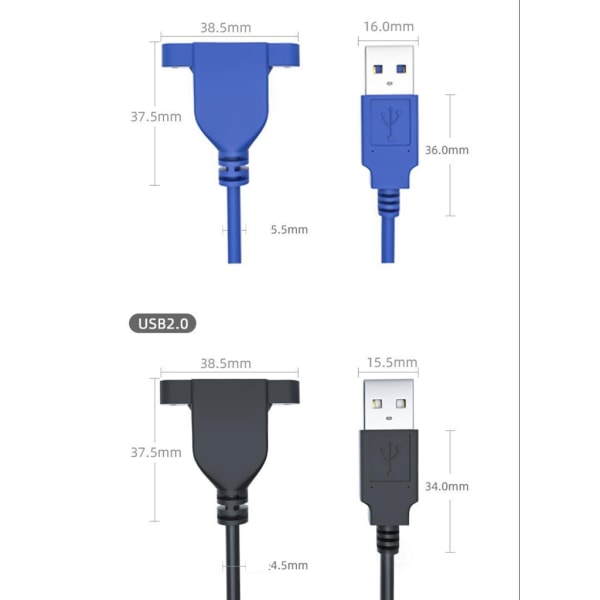 USB 3.0 förlängningskabel med skruvar USB 3.0/ USB 2.0 hane till hona omvandlare för datorskrivare mobila enheter null - USB3.0 0.3m