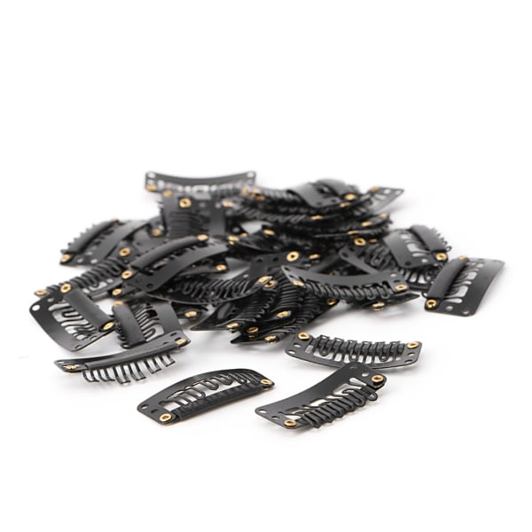 40 st 32 mm svart U-form Snap metallklämmor för hårförlängning Inslagsklämma Nytt