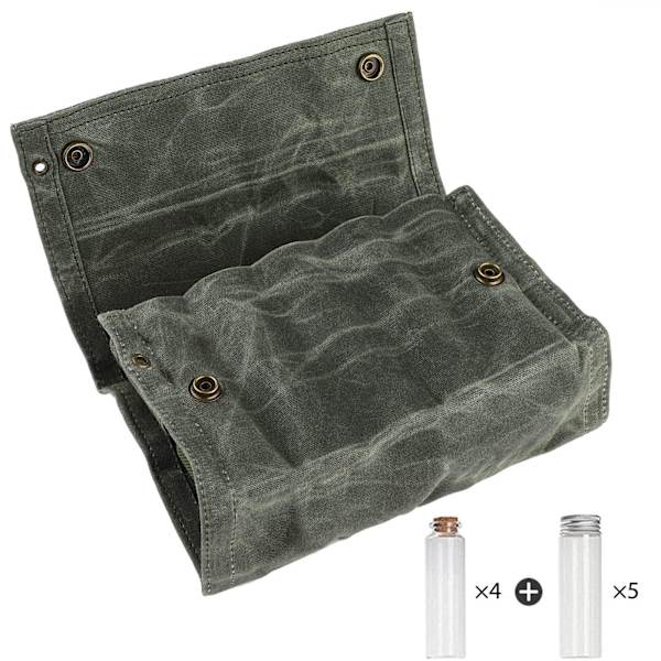Canvas kryddförvaringsväska med 9 kryddburkar kryddbehållare set för utomhuscamping grill picknick tillbehör Khaki