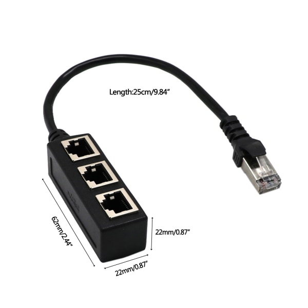 RJ45 Ethernet Splitter Adapter Kabel 1 Hane till 3 Hona LAN nätverkskontakt Lämplig för Cat5 Cat5e Cat6 Cat7 2