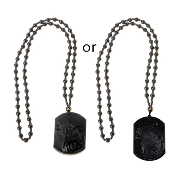 Vintage Obsidian Wolf for Head Halsband Justerbar kedja Wolf Totem Pendant Halsband Tröja Kedja Presenter till pojkvän