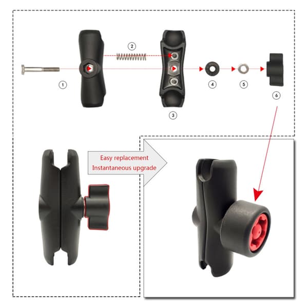 Hållbar RAM Mount 9cm Dubbel Socket Arm för 1-tums Kulbas Fast Rack