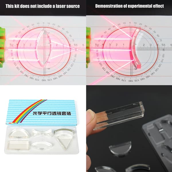 6 st Prismor Triangulära Halvcirkelformade Rektangulära Konkava Konvexa Optiska Linser Set