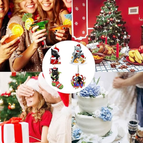 Sett med 4 Julekattpynt til Juletreet Ulike Steder Festlig Dekor