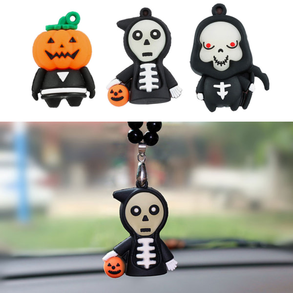 Intressant bilhängande hängsmycke Halloween pumpa skelett modell Dekoration Backspeglar Styling null - 1