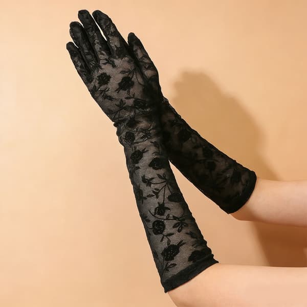 1 par elegante blondehandsker til kvinder, korte handsker, elegante blomsterhandsker til bryllupper