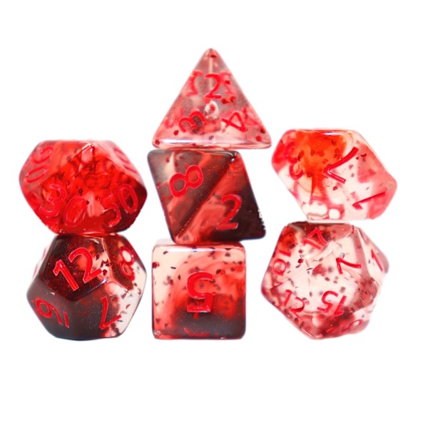 7 stk flersidet akryldicer polyhedral terninger dobbeltfarget spillterninger Flash red