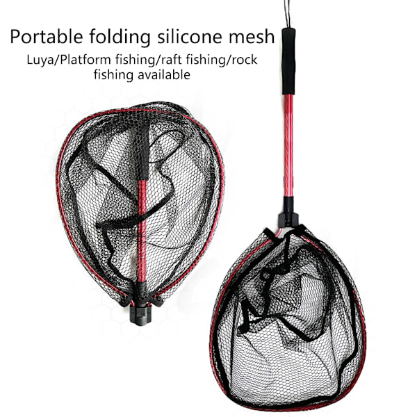 Retractable Fishing Net Telescoping Landing Net Non-Slip Folding Fishing Net section black