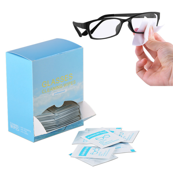 100 st Linsrengöringsservetter Förfuktade individuellt förpackade skärmar Tabletter Kameralinser Glasögonrengöringsservetter