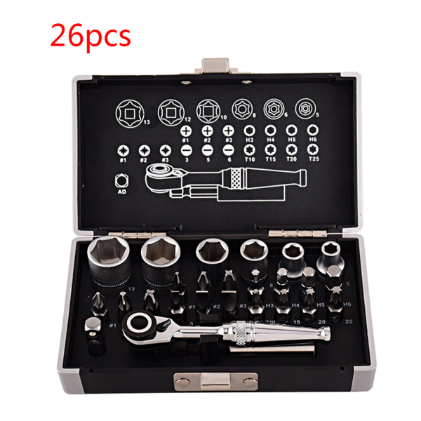 26st Mini Spärrnyckel Socket Bits 1/4'' Drivnyckelsats Verktyg för Cykel Motorcykel Reparation