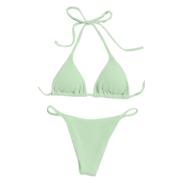 Kvinnors baddräkt set string bikinis topp och justerbar botten Mint Green L