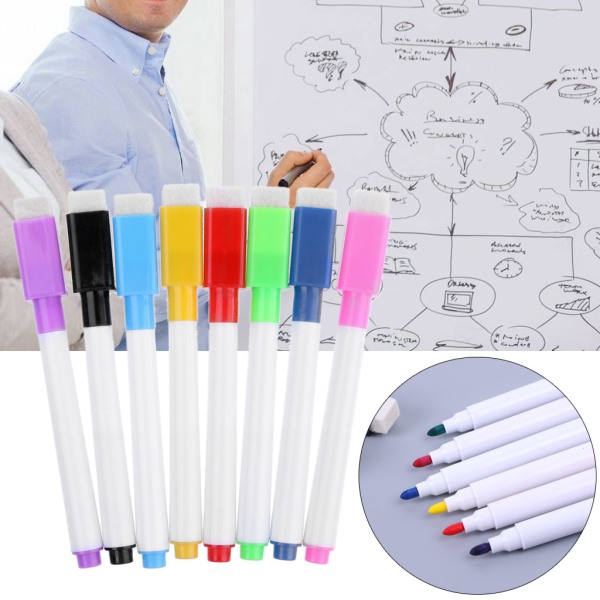 1 set magnetisk whiteboardpenna Raderbar markör Kontorsskolatillbehör 8 färger