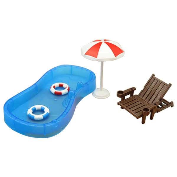 Dockskåp Mini Simulering Pool Strandstol Set Prydnadsleksak Barnpresent