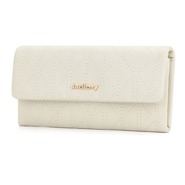 Snygg vadderad mjukt läder lång plånbok för kvinnor Clutch med myntpåse Beige