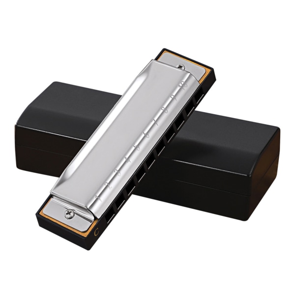 Blues Harmonica 10 Hull Diatonisk Blå Harp Munnspill Orgel for C-nøkkel Silver
