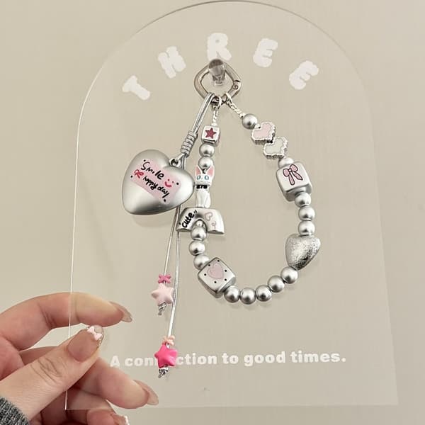 Sølv Nøglering Med Katte Hjerte Stjerne Perle Charm Gave