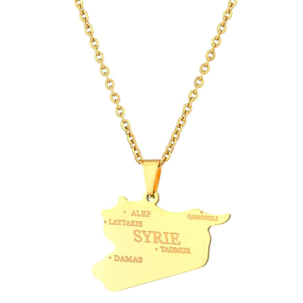 Syrien Karta Hänge Halsband Med Stadsnamn Rostfritt Stål Kontur Hänge Kedja Choker Smycken Syrians Symbol Halsband Gold